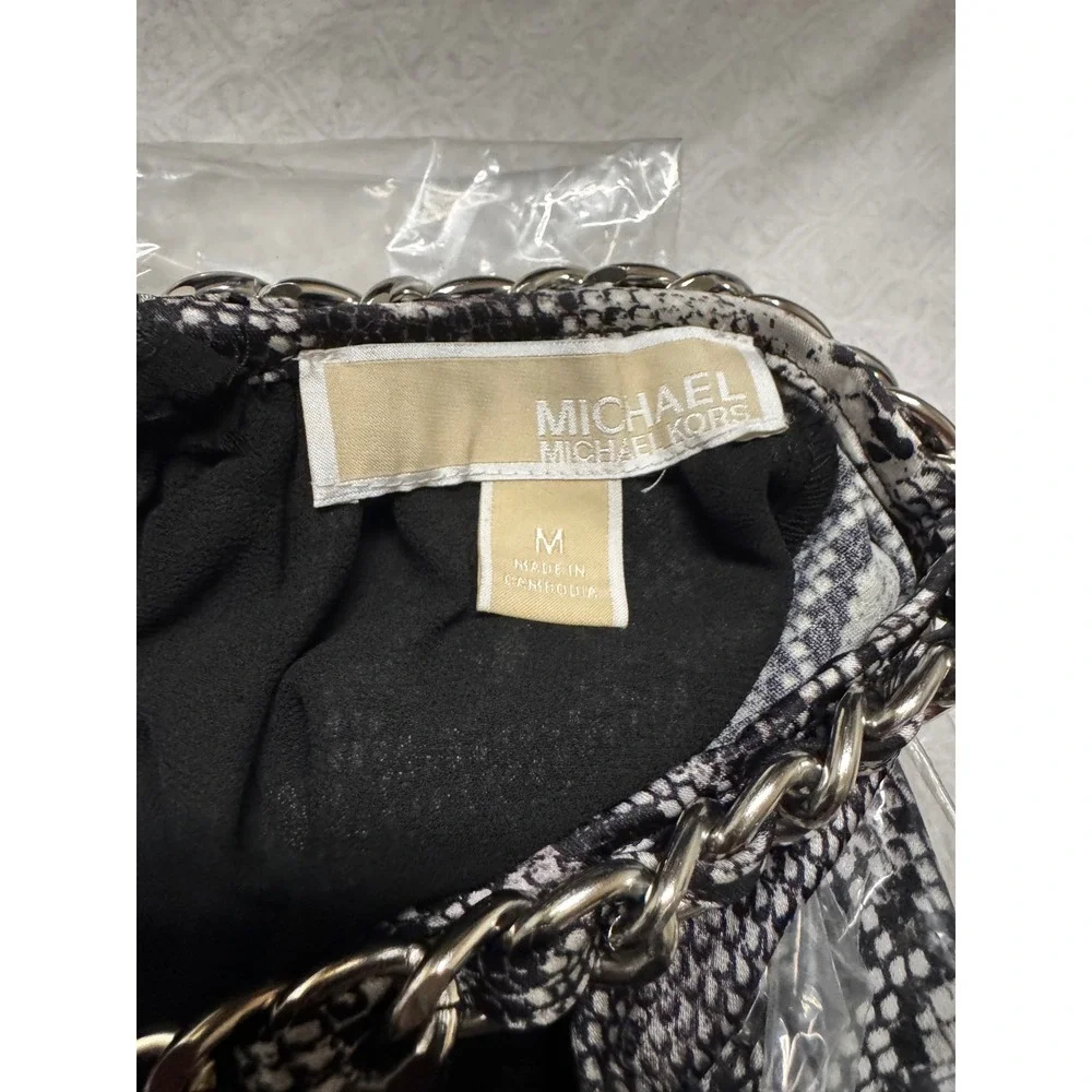 MICHAEL KORS Snake Print Chain Neck Cutout‎ Long Sleeve Mini Dress M